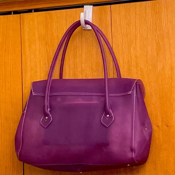 Helen Welsh Italy large purple vegan purse sheer turnlock satchel & wallet VGUC - Picture 2 of 12